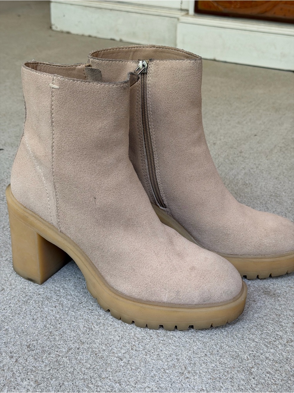 Dolce Vita Taupe Suede Lug-Heel Ankle Boots